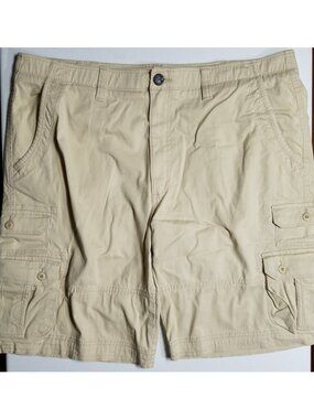 Decree Cargo Shorts Flat Front Stretch Button Secure Pockets Beige Men's 40